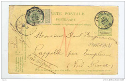 Entier 5 C Armoiries Simple Cercle JAUCHE 1908 Vers France  - Origine Manuscrite JANDRAIN    --  10/221 - Briefkaarten 1871-1909