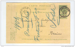 Entier 5 C Armoiries Simple Cercle JAUCHE 1904 Vers BRAIVES - Origine Manuscrite RAMILLIES    --  10/220 - Cartoline 1871-1909