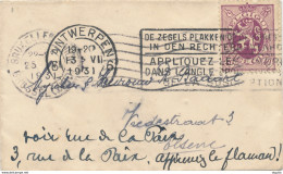 26/435 - Carte De Visite TP Lion Héraldique ANTWERPEN 1931 Vers ELSENE - TP Manuscrit Apprenez Le Flamand - 1929-1937 Heraldischer Löwe