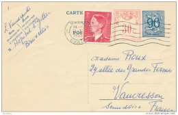 Entier Postal  Lion Héraldique + TP Baudouin De Bast UCCLE 1953 Vers VAUCRESSON France -- C0/968 - Briefkaarten 1951-..