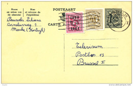 Entier Postal  Lion Héraldique + TP Dito + TP PREO KORTRIJK 1960 Vers BXL - Combinaison RARE -- C0/969 - Postcards 1951-..