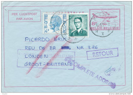 Aérogramme + TP Lunettes + TP Elstrom HASSELT 1977 Vers LONDRES UK - 3 Cachets De RETOUR - TARIF 14 F  -- C0/981 - Aerogramme