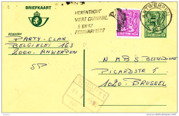 Entier Postal  Lion Héraldique + TP Dito ANTWERPEN 1979 Vers Gare BXL TT - Cachet Carnaval HERENTHOUT -- C0/973 - Cartes Postales 1951-..