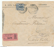 DDW 022-- EGYPT De La Rue 1914 - Registered Cover ALEX 1922 En Ville = Local - SCARCE REBUT Marking (weak) - 1915-1921 Protectorado Británico