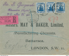 781/30 -- EGYPT DeLaRue '14 REGISTERED - Cover Franked 30 Mills ALEX 1920 To UK - Registration Label - 1915-1921 Protectorat Britannique