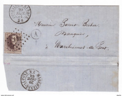 781/29 -- Partie De Lettre TP 14  Points 132 FONTAINE L' EVEQUE 1864 - Boite Rurale A -  ANDERLUES Selon Porignon - Landpost (Ruralpost)