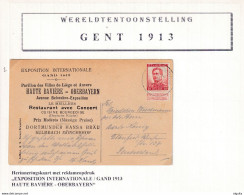 DDZ 692 - BELGIUM International Exhibition GAND 1913 - Carte Privée Restaurant OBERBAYERN -Pellens GENT Tentoonstelling - Sonstige & Ohne Zuordnung