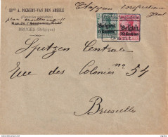 DDX 690 - Enveloppe TP Germania - Censure Etapes GENT 1916 Vers BXL - Entete Dentelles Véritables Pickery-Van Den Abeele - OC26/37 Territoire Des Etapes