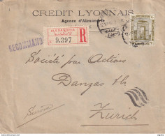 DDX 525 -- EGYPT PERFINS - RegisteredCENSORED Cover ALEXANDRIA1916 To Suisse - PERFIN Stamp C.L.A. Crédit Lyonnais Alex. - 1915-1921 Brits Protectoraat