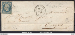 FRANCE N°14A SUR LETTRE AVEC CAD BOITE GARE DE BLOIS Bau AMBT 2 DU 28/04/1855 RR - 1853-1860 Napoléon III