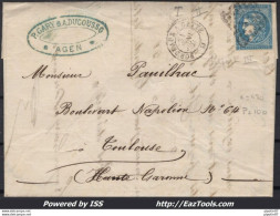 FRANCE N°45C SUR LETTRE AMBULANT DE NUIT BC BORDEAUX A CETTE + CAD DU 31/01/1871 - 1870 Bordeaux Printing