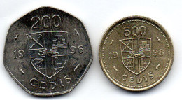 GHANA, Set Of Two Coins 200, 500 Cedis, Nickel, Nickel-Brass, Year 1996, 1998, KM # 35, 34 - Ghana