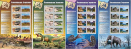 Tajikistan 2020 Paleontology Of Tajikistan Dinosaurs World Set Of 4 Sheetlets Of 4 Strips Each MNH - Fossils
