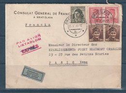 Tchécoslovaquie - Lettre Du Consulat Par Avion De Bratislava Pour Paris - 1946 - Briefe U. Dokumente