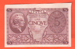 Italia Banconota Da 5 Lire 1944 Luogotenenza Italia Laureata Italie Italy - [ 4] Emissioni Provvisorie