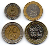 KENYA - Set Of Four Coins 5, 10, 20, 40 Shillings, Bimetallic, Year 1995-2003, KM # 30, 27, 32, 33 - Kenya