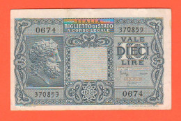 Italia 10  Lire  1944 War Banknotes Italy Italie UNC - Italia – 10 Lire