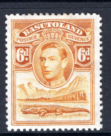 Basutoland 1938 KGVI Crocodile & Mountains - 6d Orange-yellow HM (SG 24) - 1933-1964 Kronenkolonie