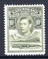 Basutoland 1938 KGVI Crocodile & Mountains - 10/- Olive-green HM (SG 28) - 1933-1964 Colonia Británica