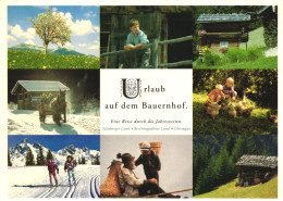 CHIEMGAU, MULTIPLE VIEWS, FIELD WITH BLOOMINGF TREE, LUGE WITH HORSE, ARCHITECTURE, SKIERS, CHILDREN, BASKET, GERMANY - Chiemgauer Alpen