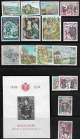 MONACO 1974 Complet 50 Timbres Neufs ** 953 à 1002, - Avec Blocs 8 Et 9 - Full Years