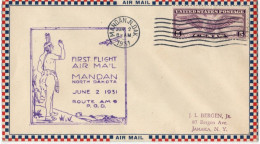 (N59) USA SCOTT # C12 - Mandan.N.Dak. - First Flight Air Mail - Route AM 9 P.O.D. June  2 1931. - 1c. 1918-1940 Covers