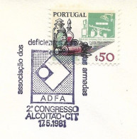 Portugal Cachet Commémoratif ADFA Handicapées Armée Guerre Coloniale Alcoitão 1981 Event Pmk Colonial War Disabled - Postembleem & Poststempel