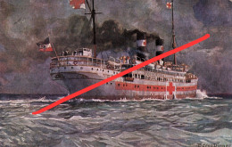 Künstlerkarte AK Deutsches Rotes Kreuz DRK Bayerisches Landeskomitee Krankenpflege Lazarettschiff Dampfer Schiff Reich - Croix-Rouge