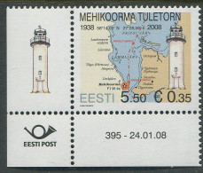 Estonia:Unused Stamp Mehikoorma Lighthouse, Corner!, 2008, MNH - Estonie