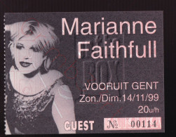 Marianne Faithfull - 14 November 1999 - Vooruit Gent (BE) - Concert Ticket - Concert Tickets