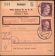 602855 | Paketkarte Dringendes Rüstungsgut Nach Esch / Alzig, Luxemburg  | Säckingen (W - 7880), -, - - Storia Postale