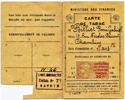 5049 -  Savoie  - Carte De Rationnement De TABAC  -  CHAMBERY  11- 1946 - Documenten