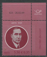 Estonia:Unused Stamp Politician Ants Piip, Corner!, 2009, MNH - Estonie