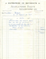 FACTURE.38.ISERE.SAINT LAURENT DU PONT.ENTREPRISE DE BATIMENTS.ALEXANDRE SALVI. - Old Professions