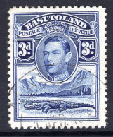 Basutoland 1938 KGVI Crocodile & Mountains - 3d Bright Blue Used (SG 22) - 1933-1964 Crown Colony