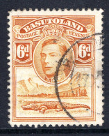 Basutoland 1938 KGVI Crocodile & Mountains - 6d Orange-yellow Used (SG 24) - 1933-1964 Crown Colony