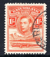 Basutoland 1938 KGVI Crocodile & Mountains - 1/- Red-orange Used (SG 25) - 1933-1964 Colonia Britannica