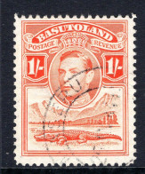 Basutoland 1938 KGVI Crocodile & Mountains - 1/- Red-orange Used (SG 25) - 1933-1964 Colonia Británica