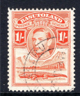 Basutoland 1938 KGVI Crocodile & Mountains - 1/- Red-orange Used (SG 25) - 1933-1964 Colonia Britannica