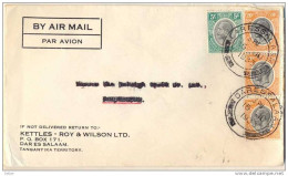 _Nx022:MANDATED TERRITORY OF TANGAYIKA: 5c+20c+20c &30c: BY AIR:adres Geschrapt: DAR ES SALAAM1932 - Tanganyika (...-1932)