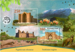 Kazakhstan 2022 . Turkistan Region ( Flora, Architecture, Beast, Mountains ). S/S Of 2v. - Kazakhstan