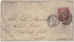 London 3.4.1868 W22 > Bristol EKKE - Damenbrief 120 X 67 Mm - Covers & Documents