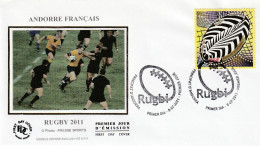 2011 : " COUPE DU MONDE DE RUGBY 2011 " Sur Enveloppe 1er Jour Sur Soie D'ANDORRE. Parfait état. FDC à Saisir !!! - Rugby