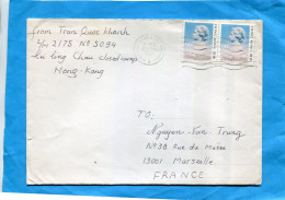 Marcophilie-HONG KONG-lettre >Françe Cad 1987 2 Stamps N°502 A QUEEN - Cartas & Documentos