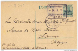 _Q318:5 CENTIEMES Postkarte: Verstuurd Uit Etappengebied > Klooster In Namur ..zonder Adres Afzender [Termonde] - OC26/37 Territoire Des Etapes