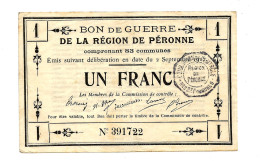 1914-1918 // PERONNE (Somme 80) // Bon De Un Franc - Bons & Nécessité