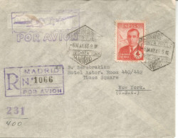 CC CERTIFICADA PRIMER VUELO MADRID NEW YORK 1946 CON MAT ESPECIAL HEXAGONAL SELLO CORREO AEREO SELLO CARLOS HAYA AL DORS - Brieven En Documenten