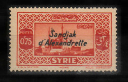 (H-04) 1938 HATAY STAMPS WITH RED AND BLACK SANDJAK D'ALEXANDRETTE OVERPRINT ON SYRIA POSTAGE STAMPS MH* NO GUM - 1934-39 Sandjak D'Alexandrette & Hatay