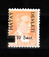 (H-01) 1939 BLACK "" HATAY DEVLETI "" OVERPRINTED POSTAGE STAMPS ON TURKISH REPUBLIC POSTAGE STAMPS MH* ERROR - 1934-39 Sandschak Alexandrette & Hatay