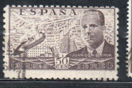 SPAIN ESPAÑA SPAGNA 1939 AIR POST MAIL CORREO AEREO AIRMAIL JUAN DE LA CIERVA 50c USED USATO OBLITERE' - Used Stamps